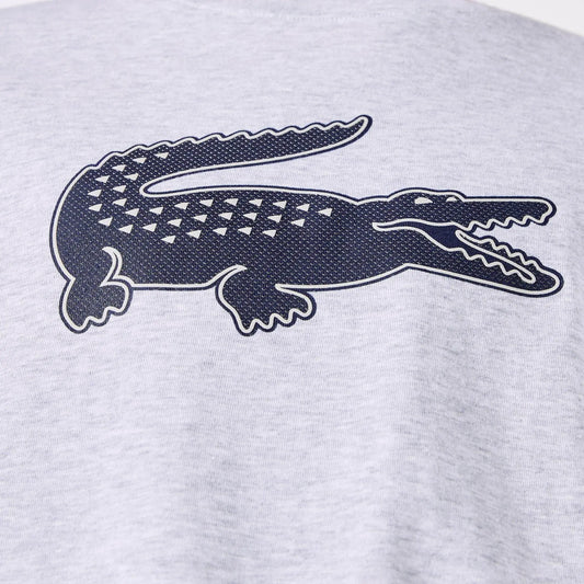 Men's Lacoste Sport 3d Print Crocodile Breathable Jersey T-shirt Grey Navy Mnc - BLVD