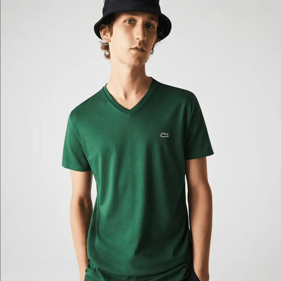 Men’s Lacoste V-neck Pima Cotton Jersey T-shirt Green 132 - BLVD