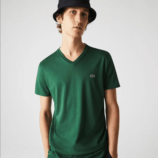 Men’s Lacoste V-neck Pima Cotton Jersey T-shirt Green 132 - BLVD
