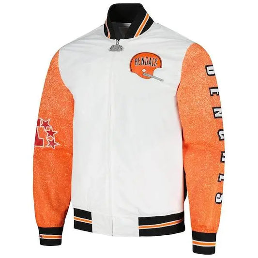 Mitchell & Ness Burst Warm Up Jacket Cincinnati Bengals - White Orange Black - BLVD