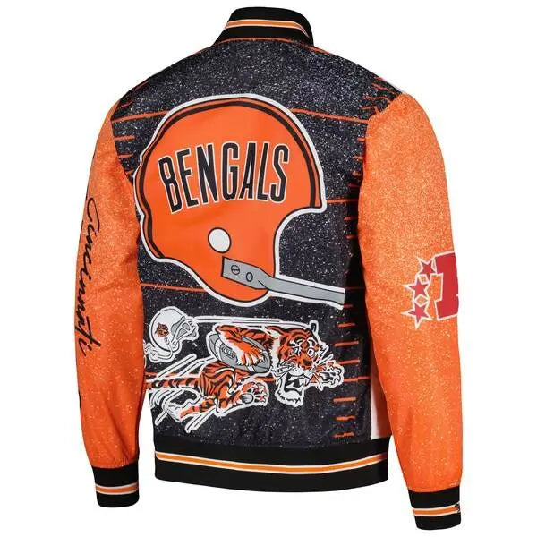 Mitchell & Ness Burst Warm Up Jacket Cincinnati Bengals - White Orange Black - BLVD