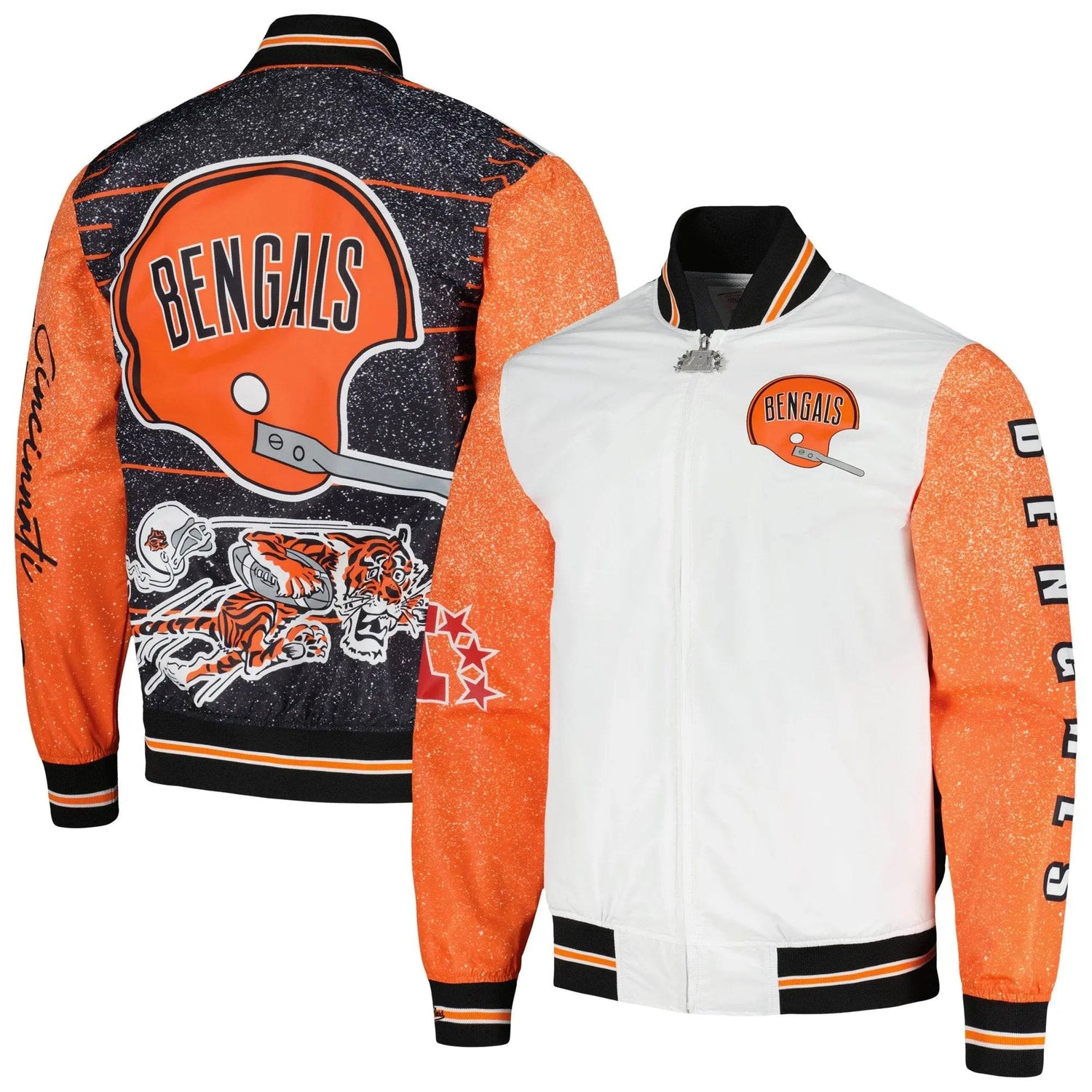 Mitchell & Ness Burst Warm Up Jacket Cincinnati Bengals - White Orange Black - BLVD