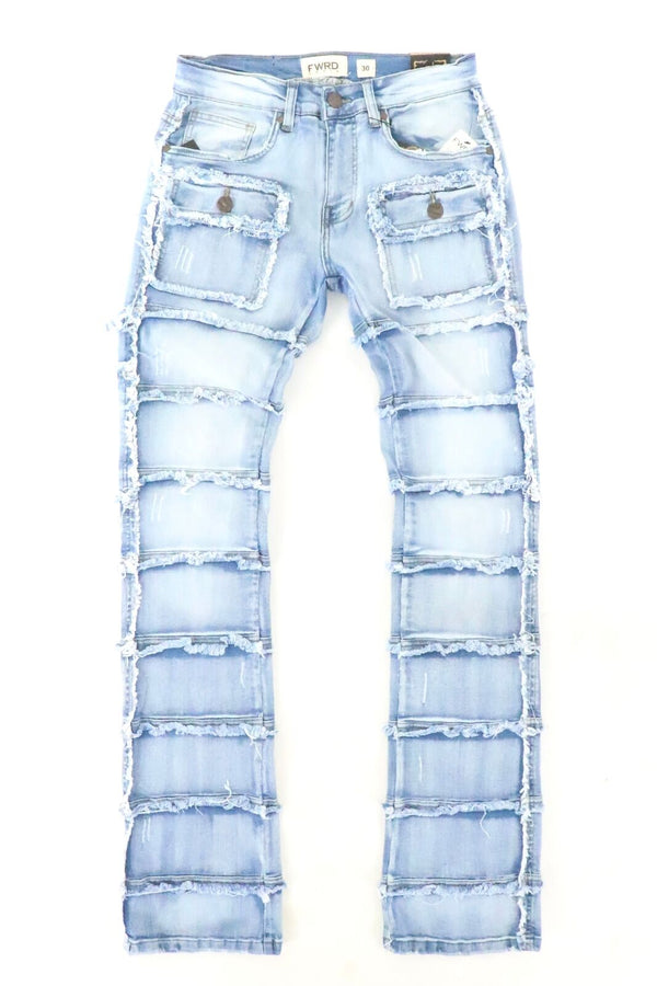 Fwrd Patchwork Men True Stacked Denim Jeans -  Ice Blue
