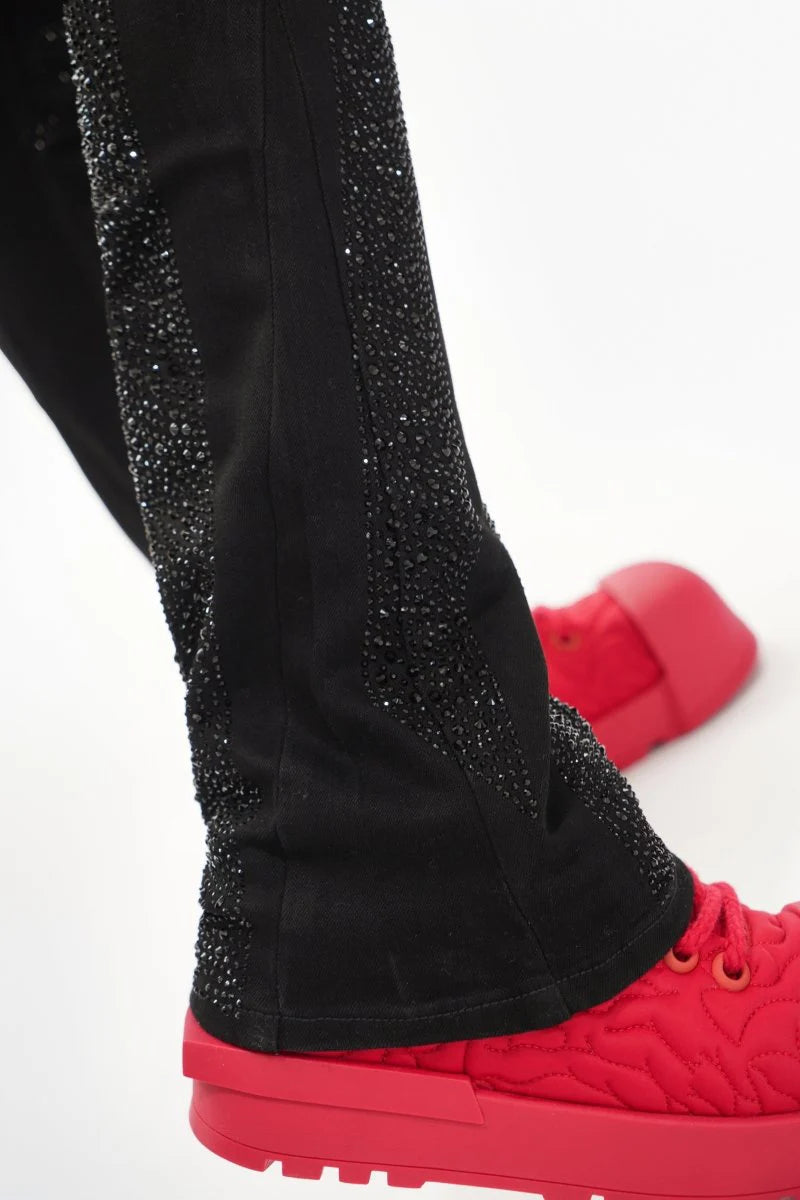 Valabasas - Scripted Rhinestone Stacked Jeans - Black