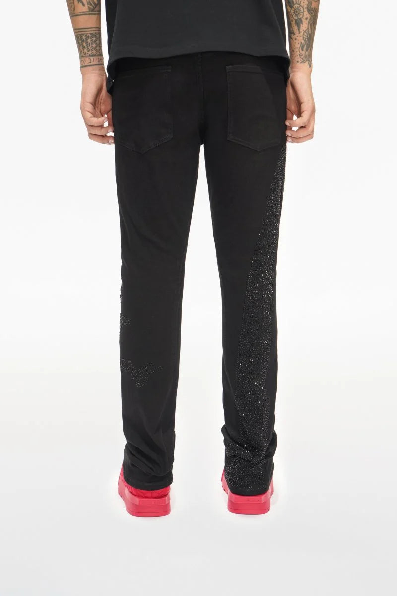 Valabasas - Scripted Rhinestone Stacked Jeans - Black