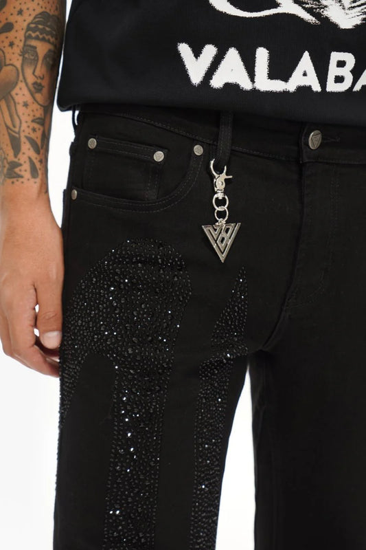 Valabasas - Scripted Rhinestone Stacked Jeans - Black