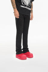 Valabasas - Scripted Rhinestone Stacked Jeans - Black