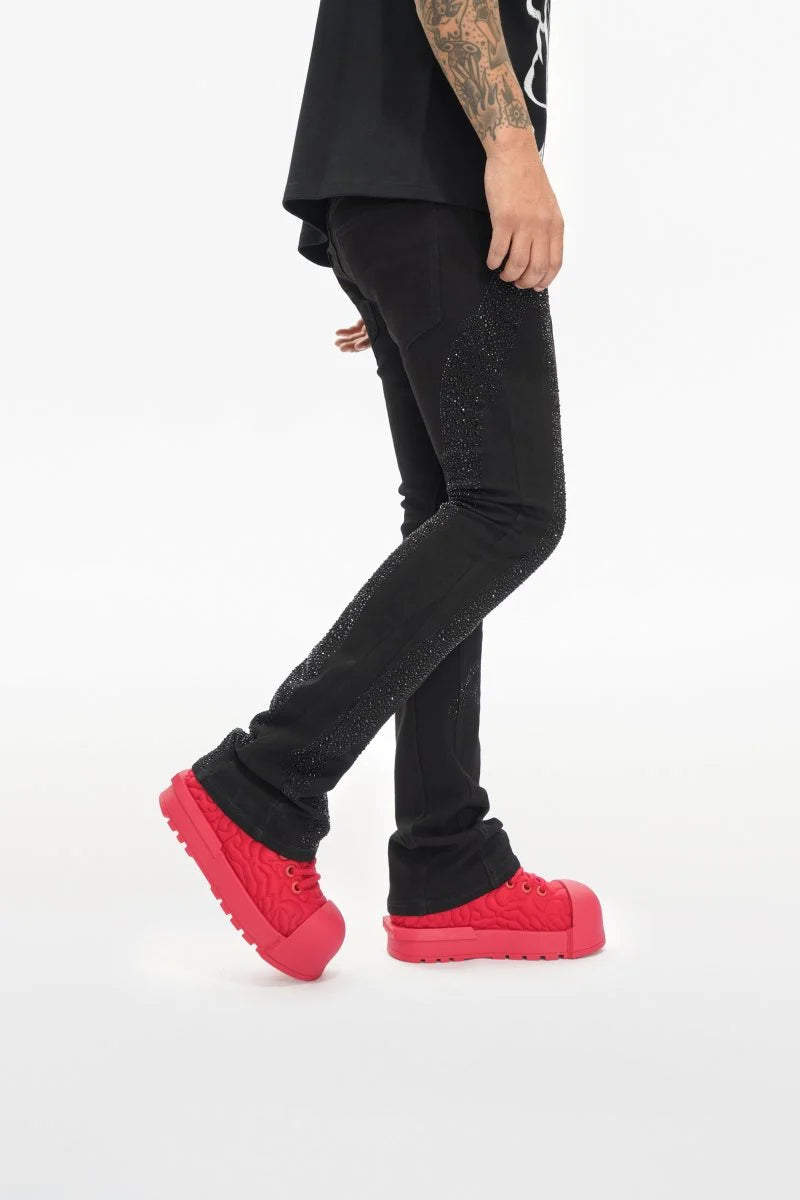 Valabasas - Scripted Rhinestone Stacked Jeans - Black