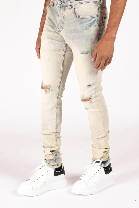 Serenede 'CHALK'' Jeans Bleached tan with a Light Blue Base - BLVD