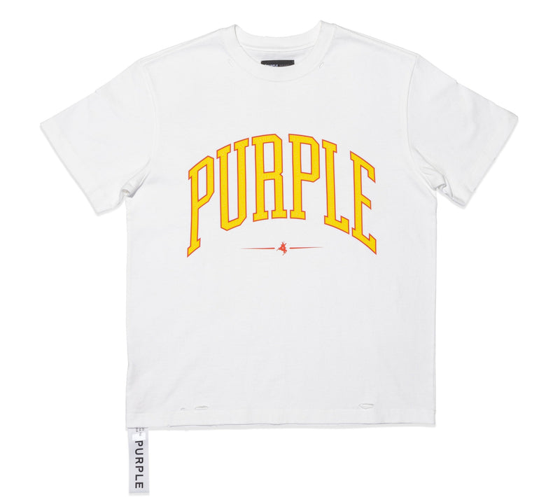 Purple Brand Men Off White Collegiate T-shirt - P117-HJCM423