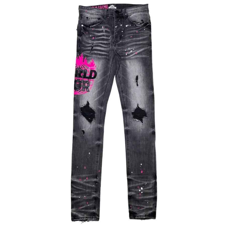 World Tour Signature Embroider Jean Black / Pink - BLVD