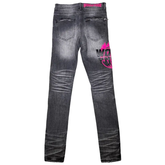 World Tour Signature Embroider Jean Black / Pink - BLVD