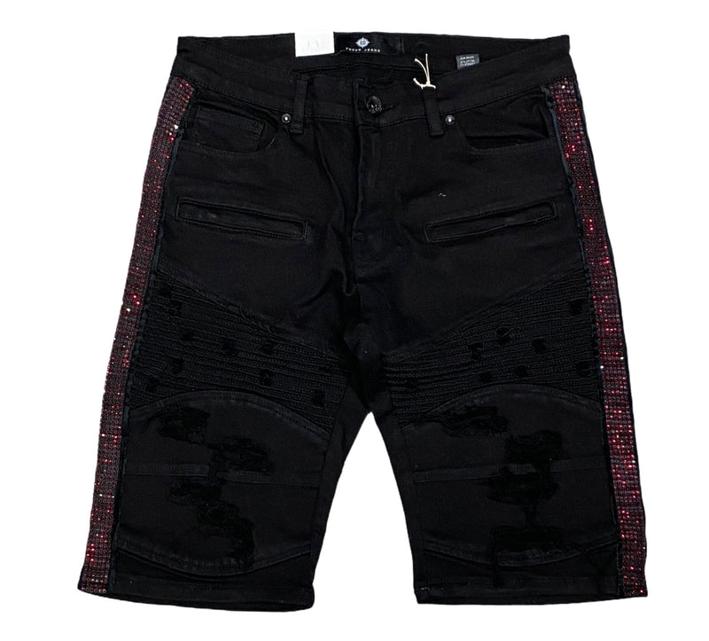 Focus Stone Striped Denim Shorts (Black Red) - BLVD