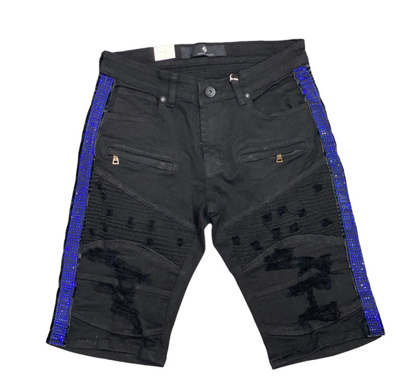 Focus Stone Striped Denim Shorts (Black Royal Blue) - BLVD