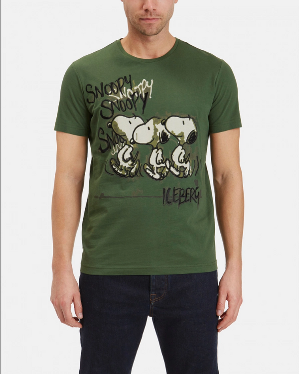 Iceberg Men's Short Sleeve Military Green T-shirt With Snoopy Graphics - BLVD