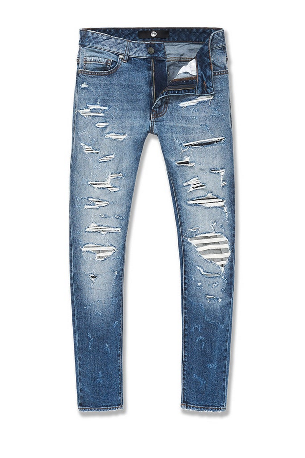 Jordan Craig Sean - Elmhurst Denim Jt3493 Crinkled Jeans W Shreds Mid Blue MEN JEANS by Jordan Craig | BLVD