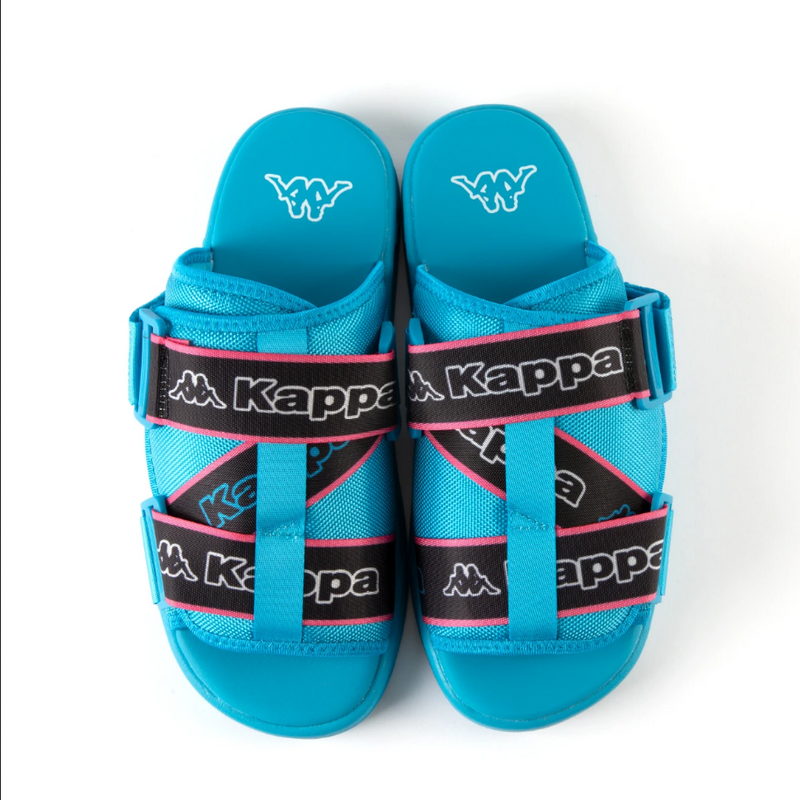 Kappa Logo Tape Kalpi Sandals - Blue Turkis White - BLVD