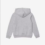 Lacoste Hooded Print Cotton Fleece Sweatshirt Grey Chine / White Kids hoody by Lacoste | BLVD