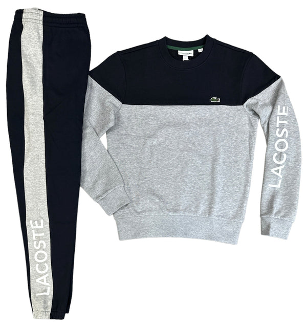 Lacoste Men’s Classic Colourblock Branded Sweatshirt & Track Pants Set - E6A NAVY / GRAY men tracksuit by Lacoste | BLVD