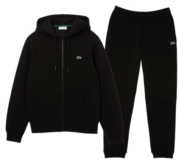 Lacoste Men’s Kangaroo Pocket Color-Block Sweatshirt Hoodie & Tapered Fit Fleece Trackpants Set Black 031 men tracksuit by Lacoste | BLVD