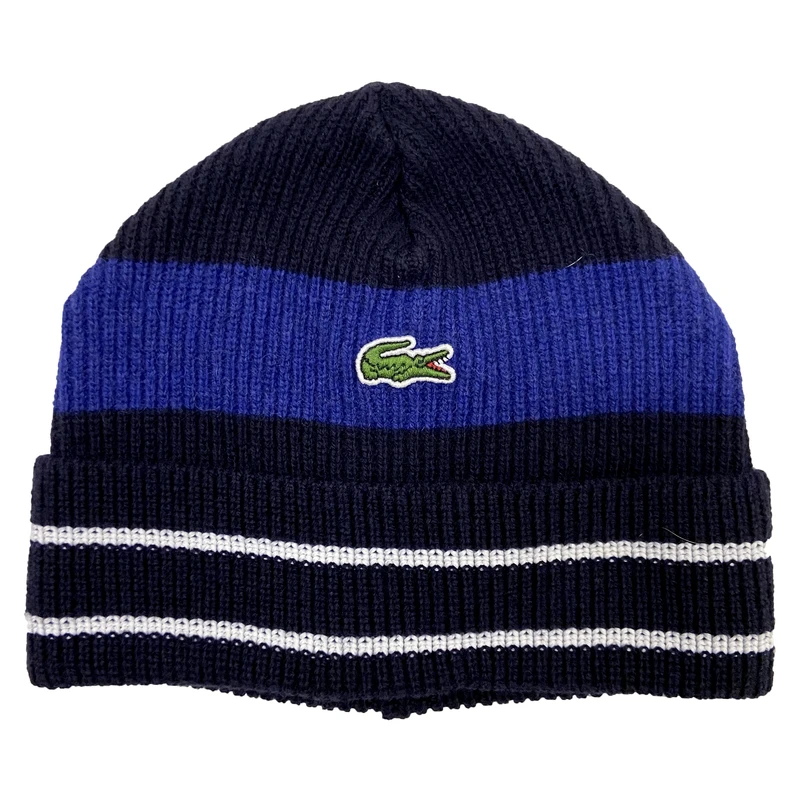 Lacoste Men's Made in France Striped Ribbed Wool Beanie (Black) - BLVD