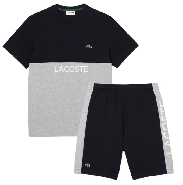 Lacoste Men’s Regular Fit Cotton Jersey Colourblock T-shirt & Shorts Set -Navy Blue Grey MEN SHORTS SET by Lacoste | BLVD