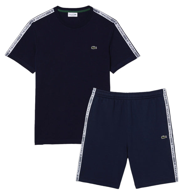 Lacoste Men’s Regular Fit Logo Stripe T-shirt & Shorts Set - Navy White MEN SHORTS SET by Lacoste | BLVD