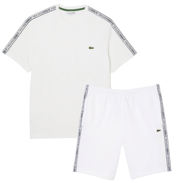 Lacoste Men’s Regular Fit Logo Stripe T-shirt & Shorts Set - White Black MEN SHORTS SET by Lacoste | BLVD