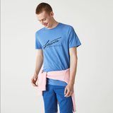 Lacoste Men's Signature And Crocodile Print Crew Neck Cotton T-shirt & Shorts Set Blue Chine MEN SHORTS SET by Lacoste | BLVD