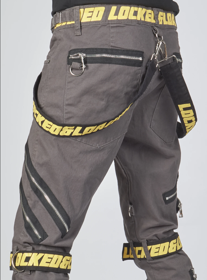 Locked & Loaded Jeans - Straps and Pocket - Dark Grey and Yellow - LL104 - BLVD
