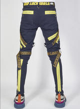 Locked & Loaded Jeans - Straps and Stones - Navy and Yellow - LLTP113 - BLVD