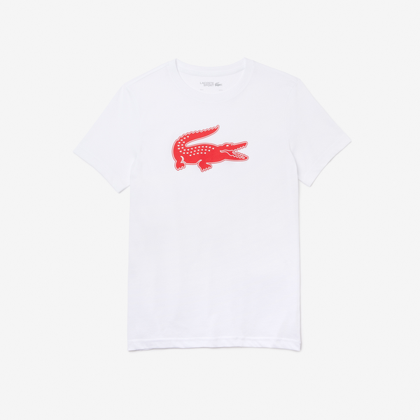 Men's Lacoste SPORT 3D Print Crocodile Breathable Jersey T-shirt White Red MEN Tees by Lacoste | BLVD