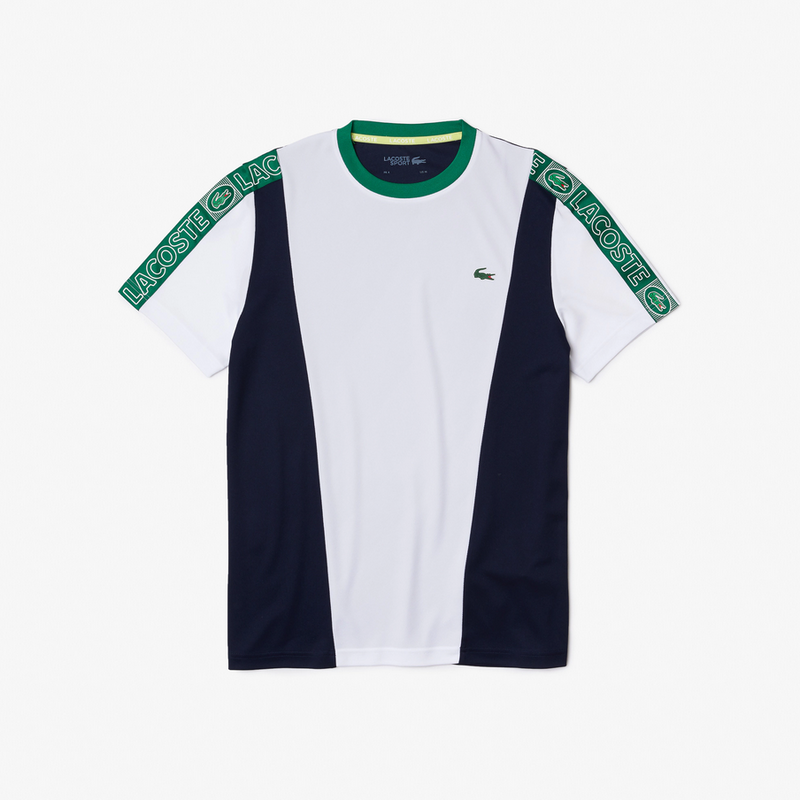 Men's Lacoste Sport Branded Bands Piqué T-shirt & Side Bands Shorts Set White Navy Green MEN SHORTS SET by Lacoste | BLVD