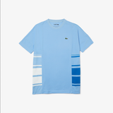 Men's Lacoste SPORT Graphic Bands Crew Neck Piqué T-shirt & Striped Shorts Set Blue White MEN SHORTS SET by Lacoste | BLVD