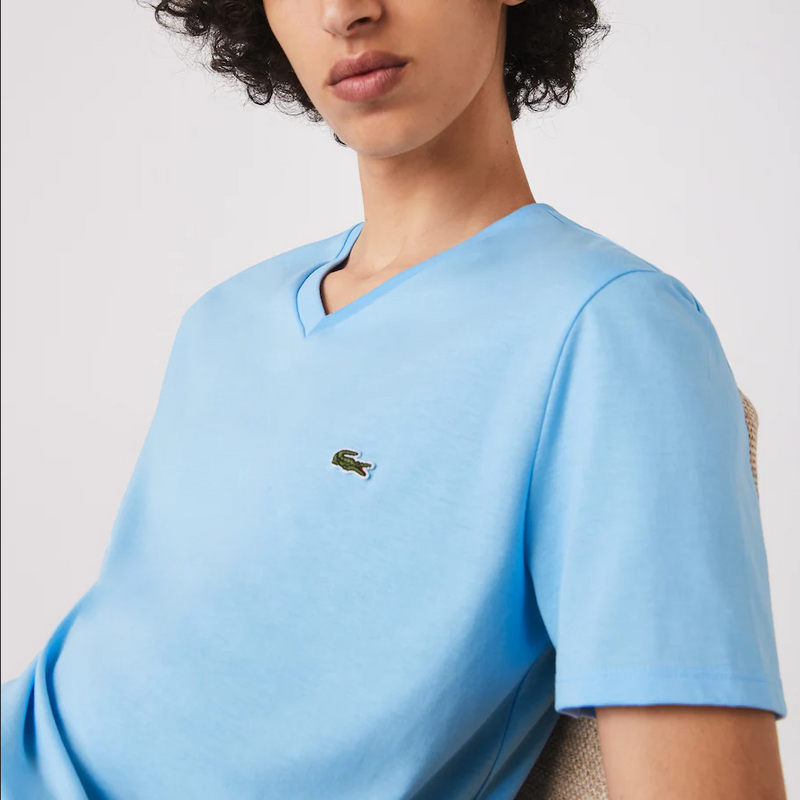 Men's Lacoste V-neck Pima Jersey T-shirt Baby Blue HBP – BLVD