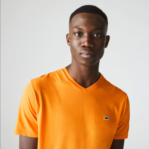 Men’s Lacoste V-neck Pima Cotton Jersey T-shirt Orange Dra - BLVD