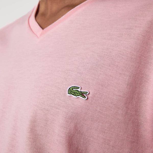 Men’s Lacoste V-neck Pima Cotton Jersey T-shirt Pink 7Sy MEN Tees by Lacoste | BLVD