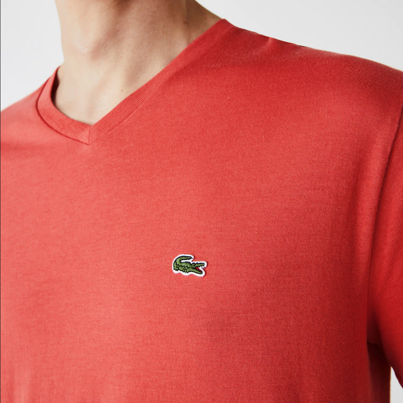 Men’s Lacoste V-neck Pima Cotton Jersey T-shirt Red Cratr 67G - BLVD