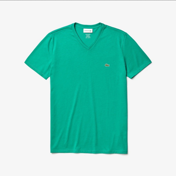 Men’s Lacoste V-neck Pima Cotton Jersey T-shirt Teal Green S5j - BLVD
