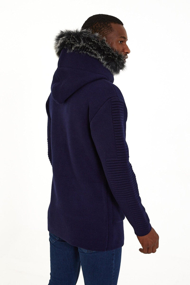 One In A Million Hooded Long Sleeve Cardigan Sweater Night Sky/ Navy Men Cardigan by One in a Million | BLVD