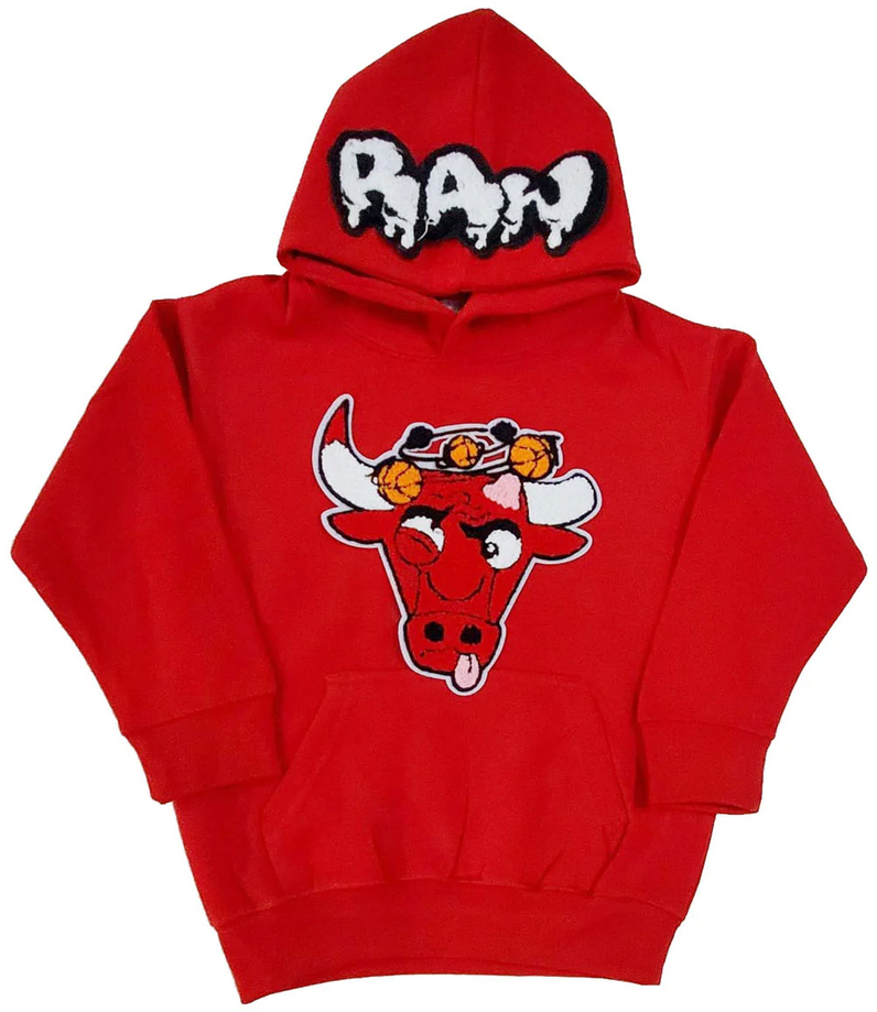 Rawyalty Kids Bulls Raw Drip White Chenille Hoodie - Red Kids hoody by Rawyalty | BLVD