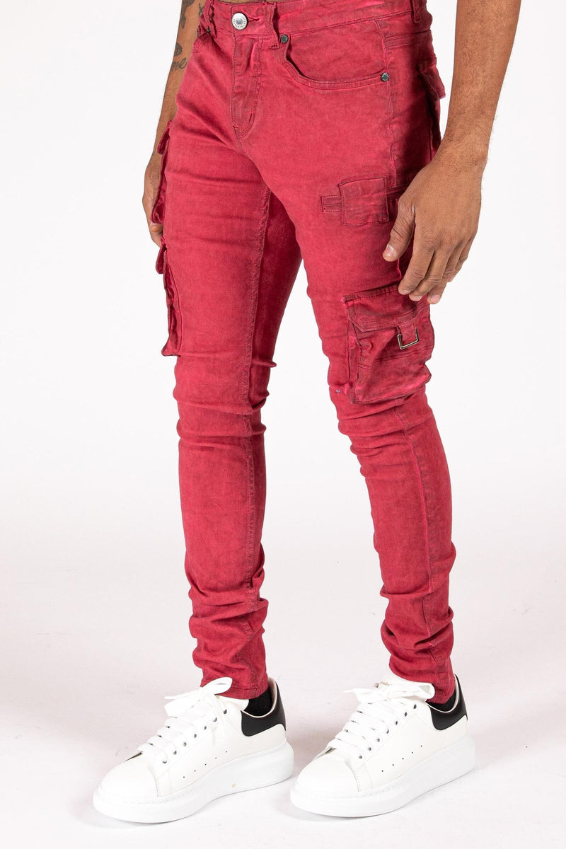 Serenede 'STORM'' Cargo Jeans Burgundy Fabric MEN JEANS by Serenede | BLVD