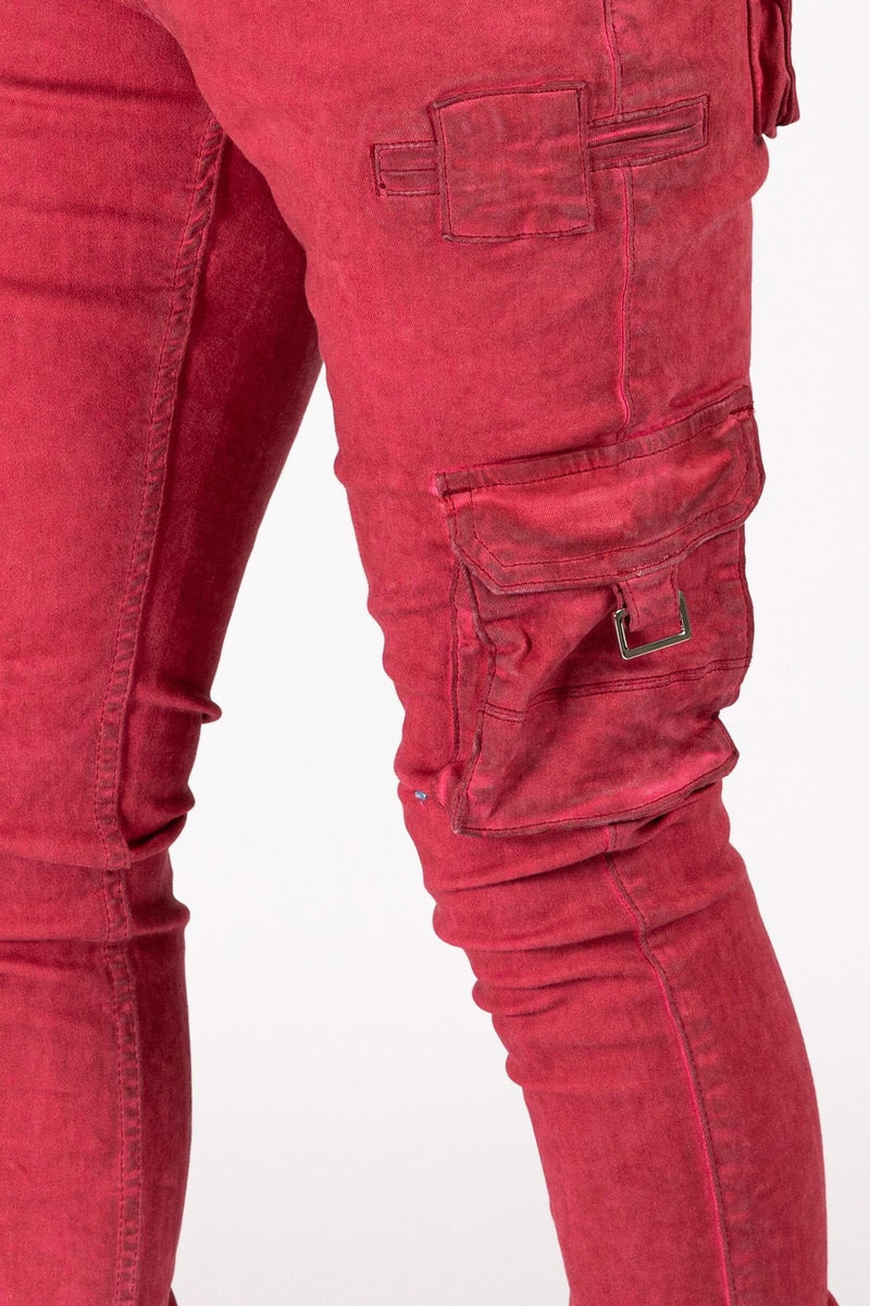 Serenede 'STORM'' Cargo Jeans Burgundy Fabric MEN JEANS by Serenede | BLVD