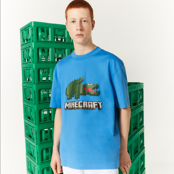 Unisex Lacoste x Minecraft Print Organic Cotton T-Shirt Blue L99 MEN Tees by Lacoste | BLVD