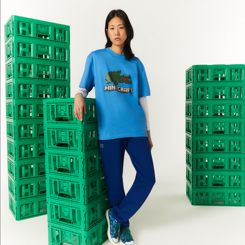 Unisex Lacoste x Minecraft Print Organic Cotton T-Shirt Blue L99 MEN Tees by Lacoste | BLVD
